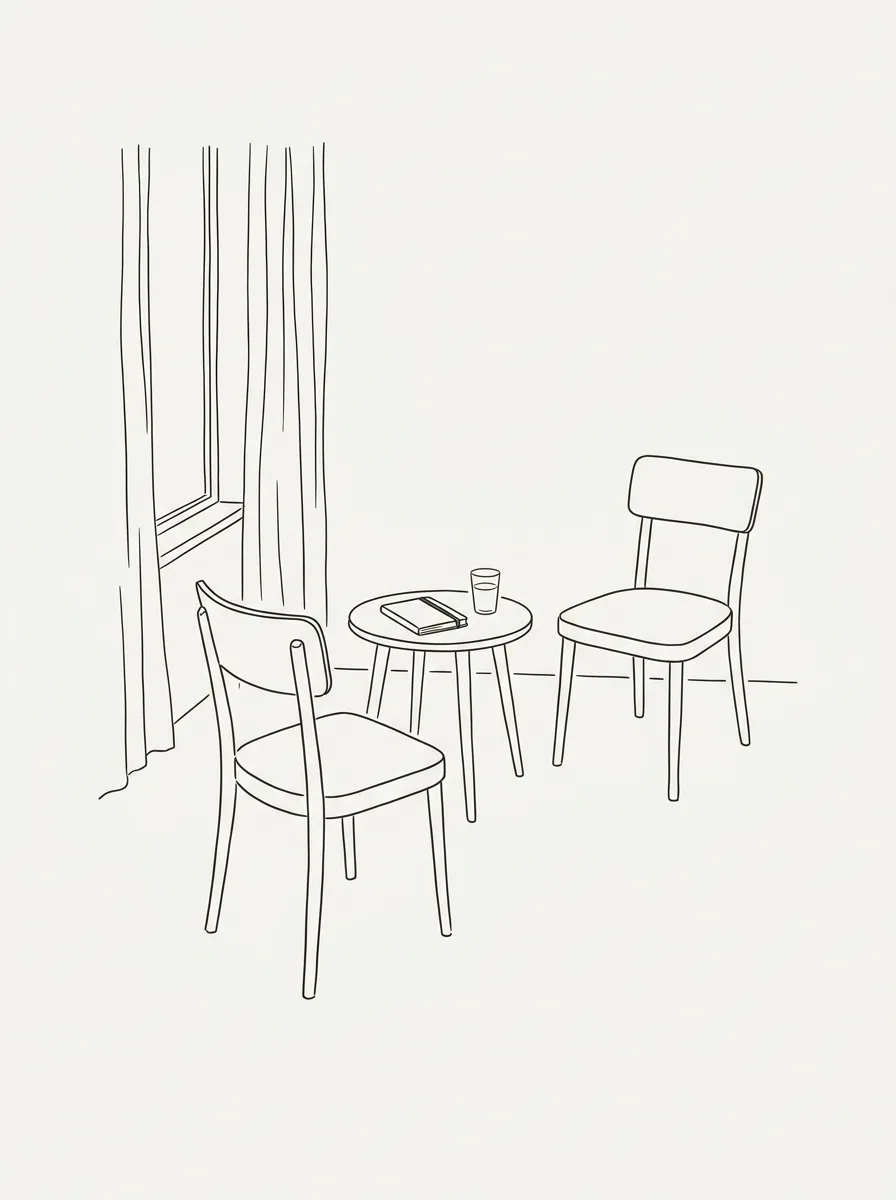 Dos sillas frente a una mesa pequeña junto a una ventana